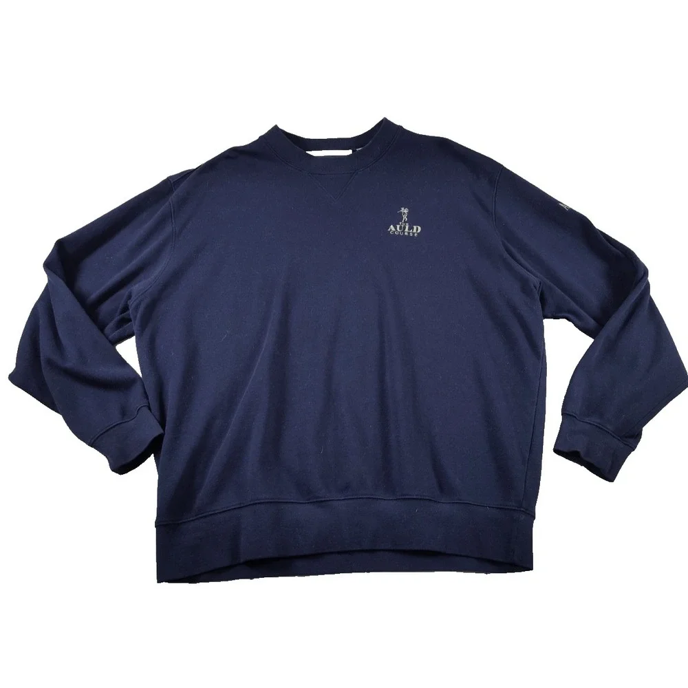 Ashworth Mens XL Blue Sweater The Auld Course Scotland Cotton Pullover Golf